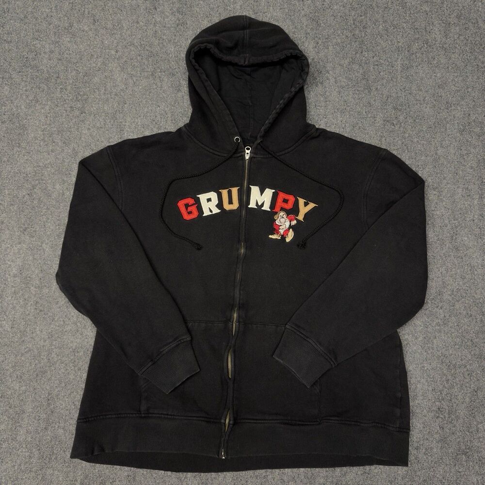 Walt Disney World Disneyland Grumpy Hoodie Jacket Mens 2XL Black Fleece Full Zip